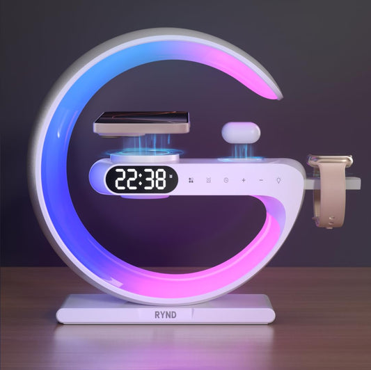 Lámpara Smart 5 en 1 con Carga Inalámbrica, Reloj y Parlante