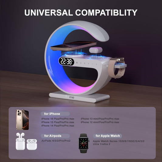 Lámpara Smart 5 en 1 con Carga Inalámbrica, Reloj y Parlante