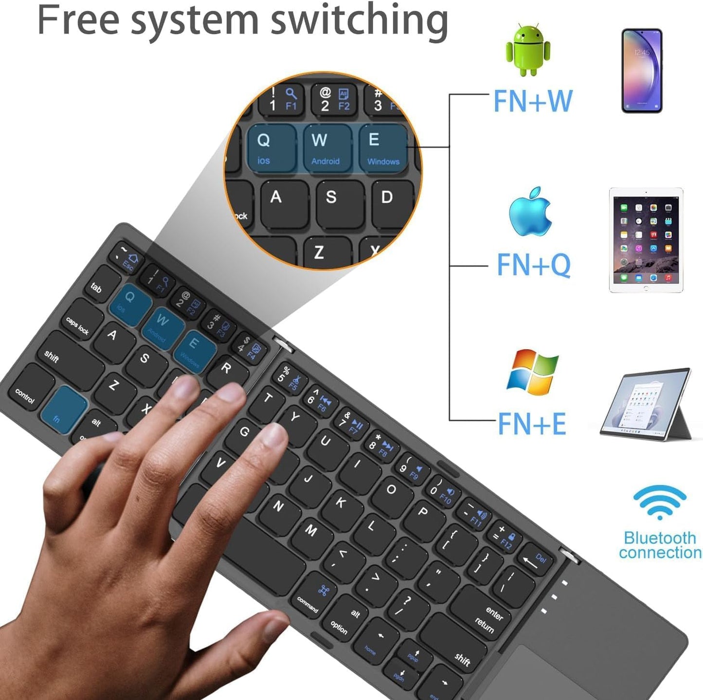 Teclado Bluetooth Plegable Mouse Almohadilla Táctil B033