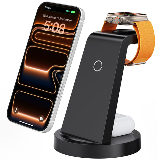 Estación de Carga 3 en 1 para iPhone, Apple Watch y AirPods | Cargador Inalámbrico Rápido