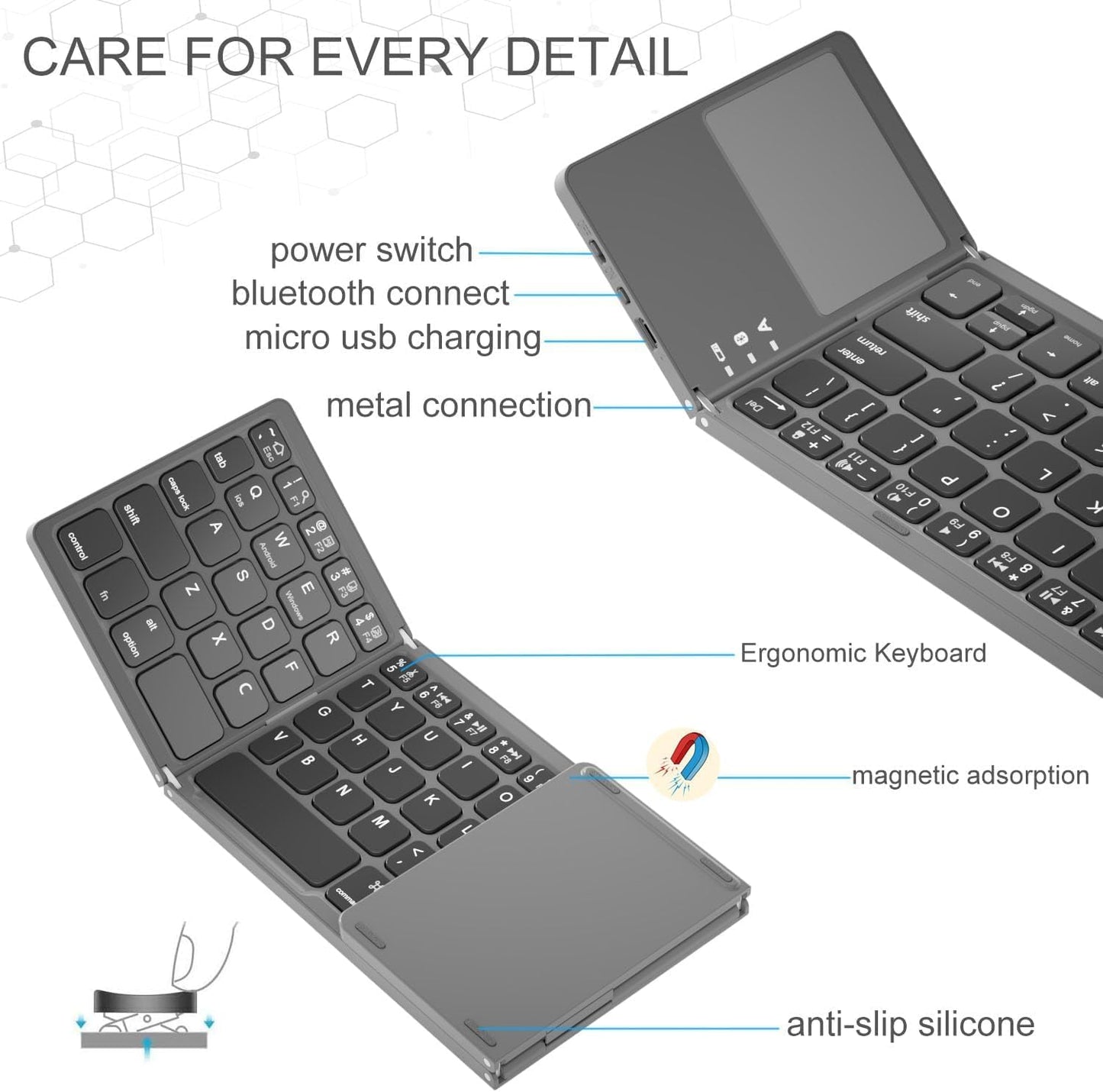 Teclado Bluetooth Plegable Mouse Almohadilla Táctil B033