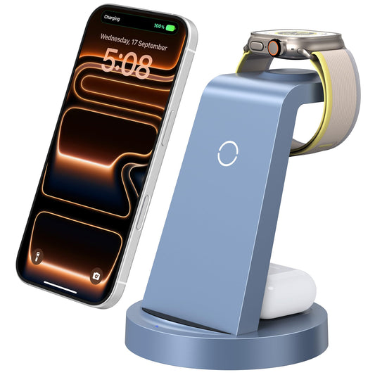 Estación de Carga 3 en 1 para iPhone, Apple Watch y AirPods | Cargador Inalámbrico Rápido